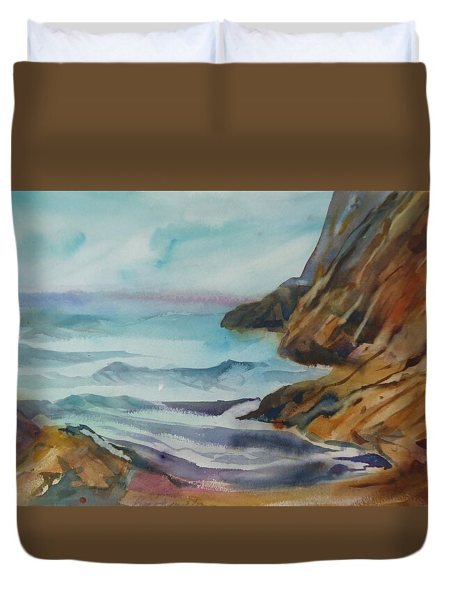 Plein Air Painting Duvet Cover featuring the painting Cambria Cove by Diane Renchler