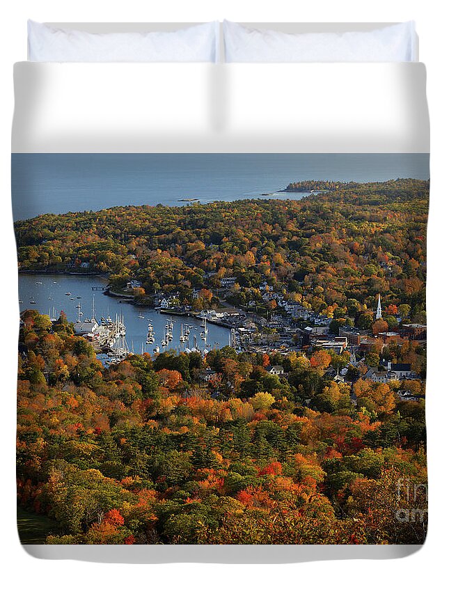 Village Duvet Cover featuring the photograph Camden Harbor in the Fall by Kevin Shields