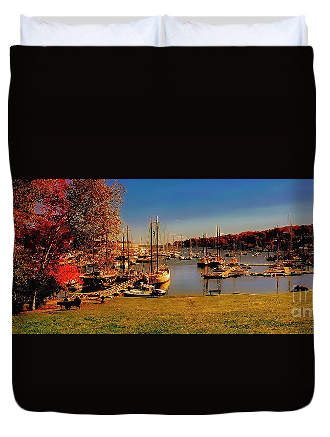 Camden Duvet Cover featuring the photograph Camden Harbor Maine fall afternoon by Tom Jelen