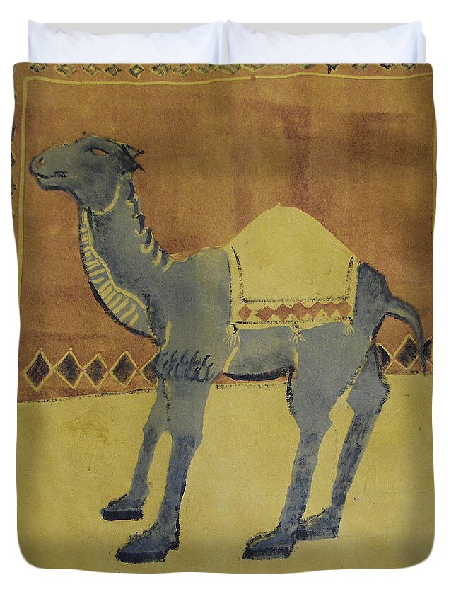 Animal Duvet Cover featuring the painting Camel with Diamonds by Thomas Tribby