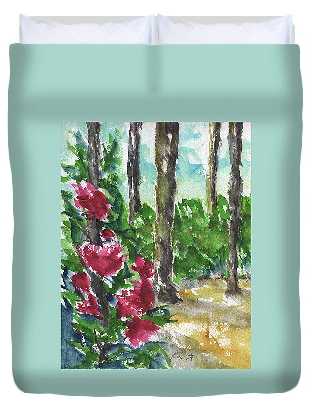 Camellia Bush 2 Duvet Cover featuring the painting Camellia Bush 2 by Frank Bright