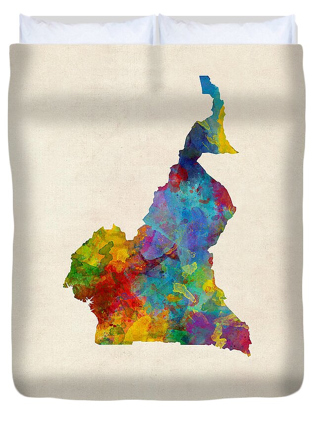 Cameroon Duvet Cover featuring the digital art Cameroon Watercolor Map by Michael Tompsett