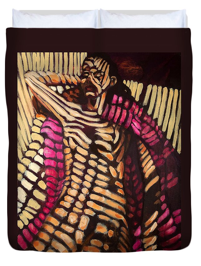 Nude Duvet Cover featuring the painting Camouflage Nap by Jason Reinhardt