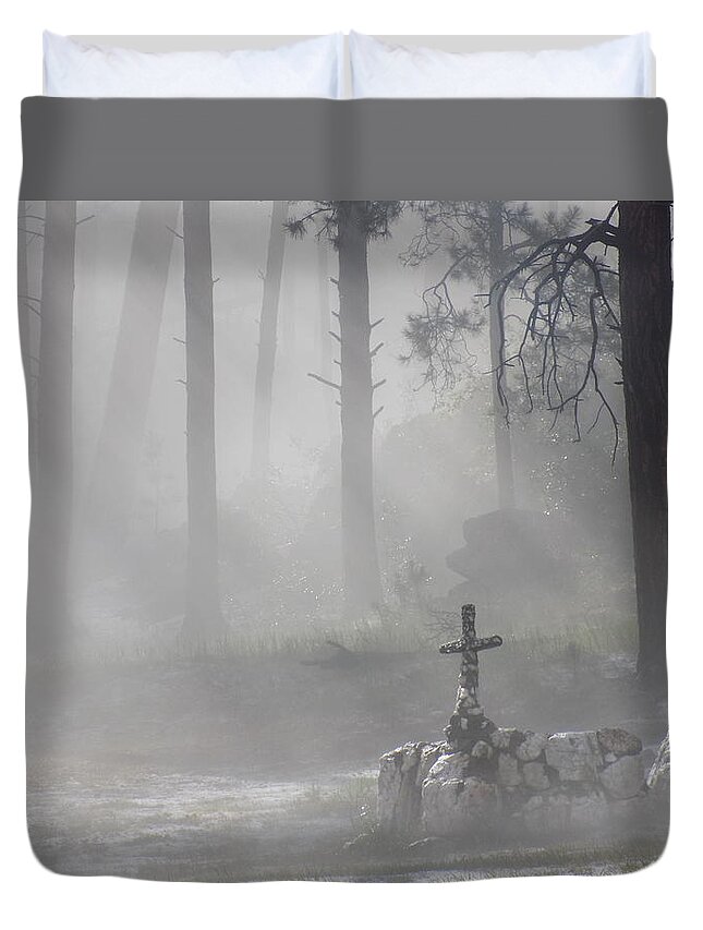 Cross Duvet Cover featuring the photograph Camp Cross by Rodger Ellingson