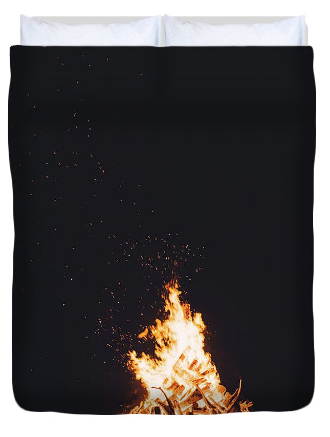 Fire Duvet Cover featuring the photograph Camping Fire by Happy Home Artistry