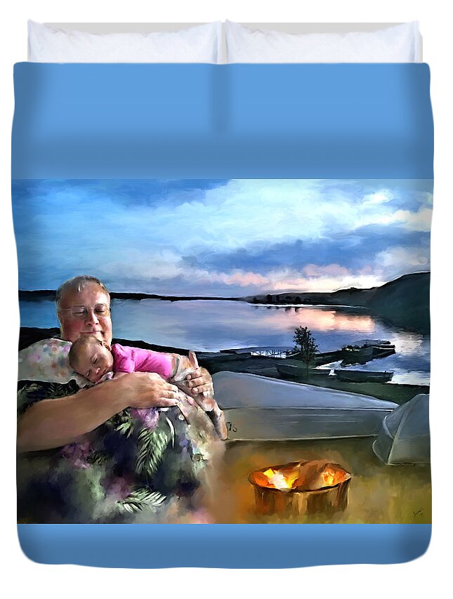  Duvet Cover featuring the painting Camping with Grandpa by Susan Kinney