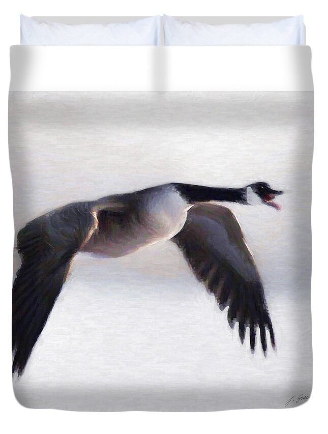 Wildlife Duvet Cover featuring the digital art Canada Goose by JGracey Stinson