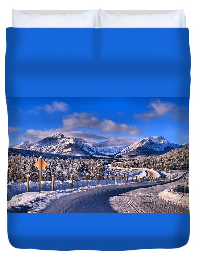 Lake Louise Duvet Cover featuring the photograph Canadian Rockies Highway by Adam Jewell