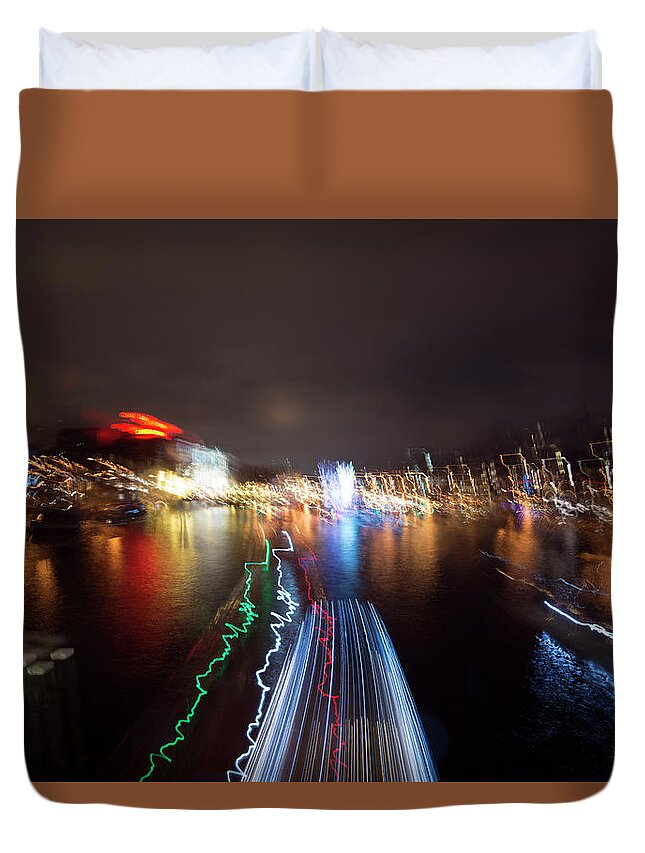 Travel Duvet Cover featuring the photograph Canal Streaking Abstract by Matt Swinden