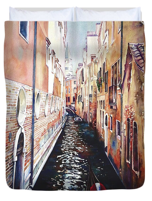 Canals Duvet Cover featuring the painting Canals of Venice by Francoise Chauray