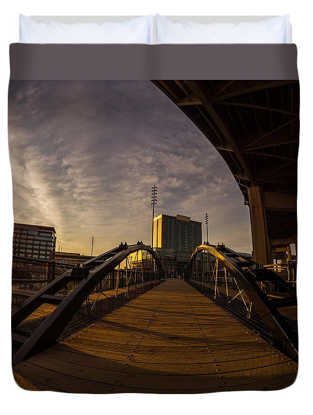 Buffalo Sunrise Duvet Cover featuring the photograph Canalside Dawn No 5 by Chris Bordeleau