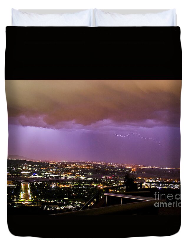 Canberra Duvet Cover featuring the photograph Canberra Lightning Storm by Angela DeFrias