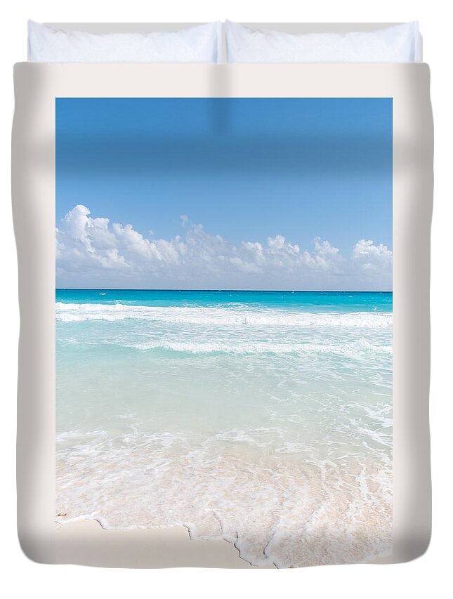 Beach Scenes Duvet Cover featuring the digital art Cancun Beach Scenes by Carol Ailles