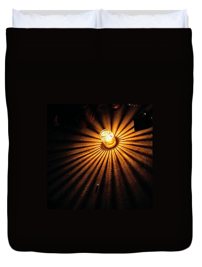 Concrete Duvet Cover featuring the photograph #candle #light #rays #fire #concrete by Darren Williams