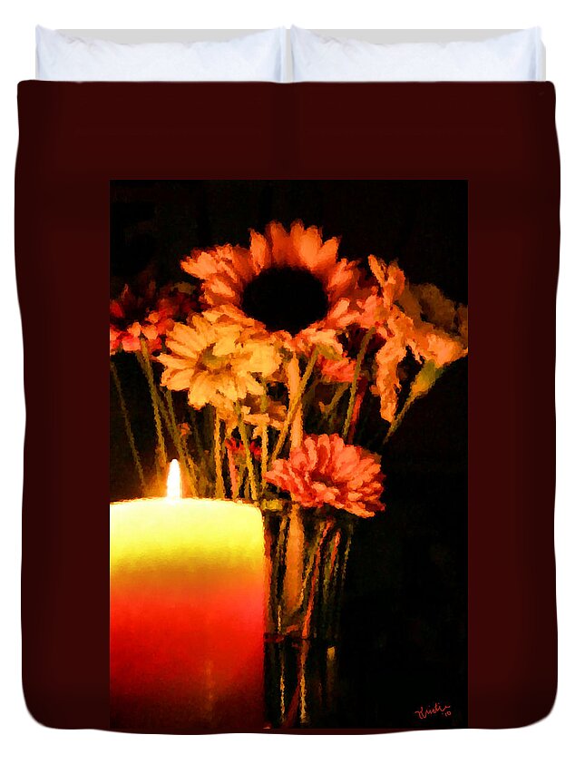 Candle Duvet Cover featuring the digital art Candle Lit by Kristin Elmquist