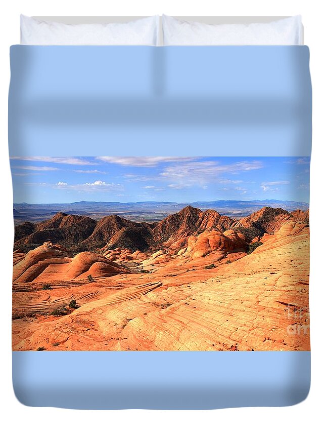 Yant Flat Duvet Cover featuring the photograph Candy Cliffs And Red Cliffs Panorama by Adam Jewell