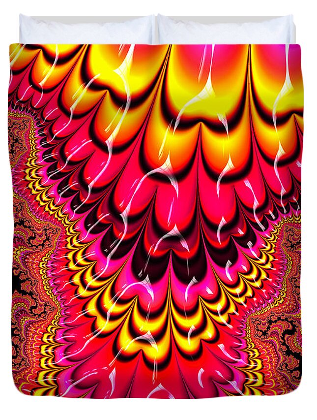 Colorful Duvet Cover featuring the digital art Candy-colored Fractal Art red yellow pink by Matthias Hauser