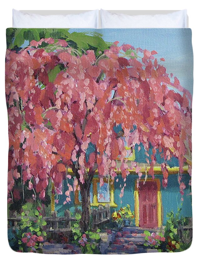 Home Duvet Cover featuring the painting Candy Tree by Karen Ilari