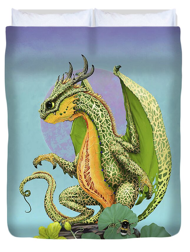 Cantaloupe Duvet Cover featuring the digital art Cantaloupe Dragon by Stanley Morrison