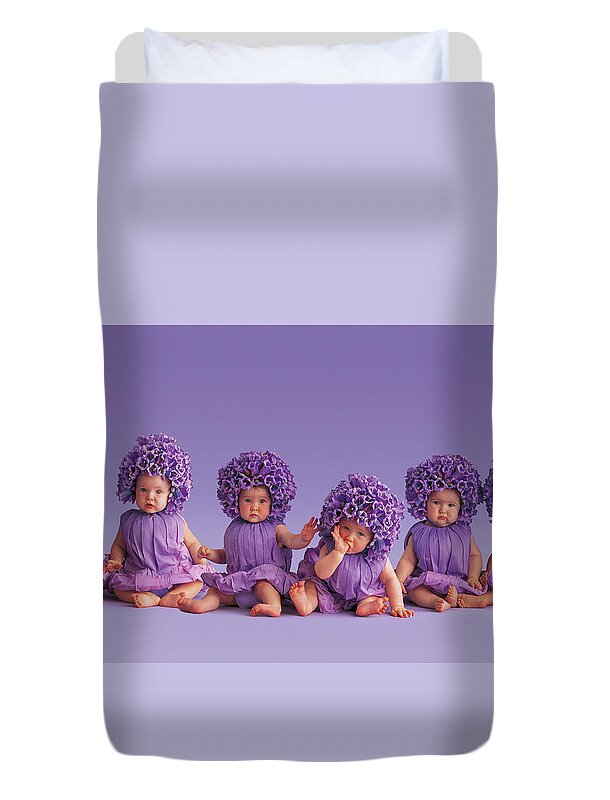 Purple Duvet Cover featuring the photograph Cantebury Bells by Anne Geddes