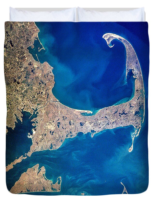 Aerial Duvet Cover featuring the photograph Cape Cod and Islands Spring 1997 view from satellite by Matt Suess