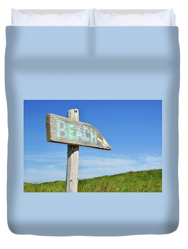 Cape Cod Duvet Cover featuring the photograph Cape Cod Beach Sign by Luke Moore