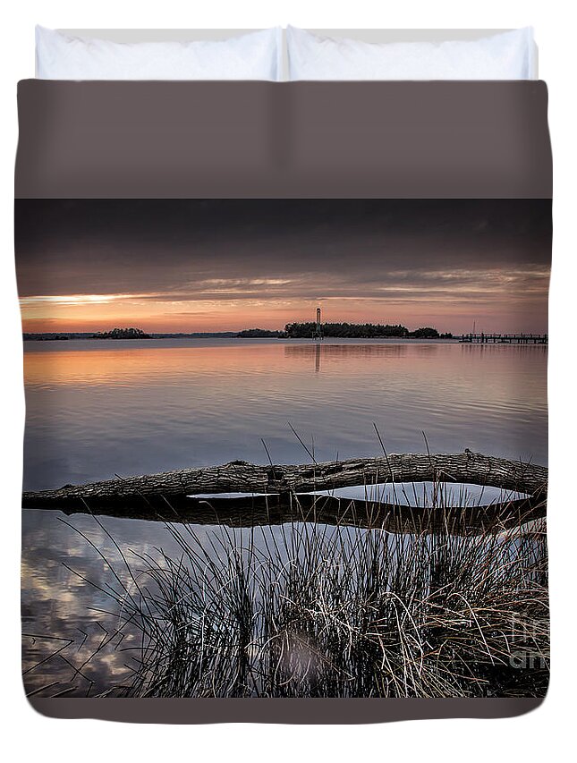 Sunset Print Duvet Cover featuring the photograph Cape Fear Sunset Serenity by Phil Mancuso