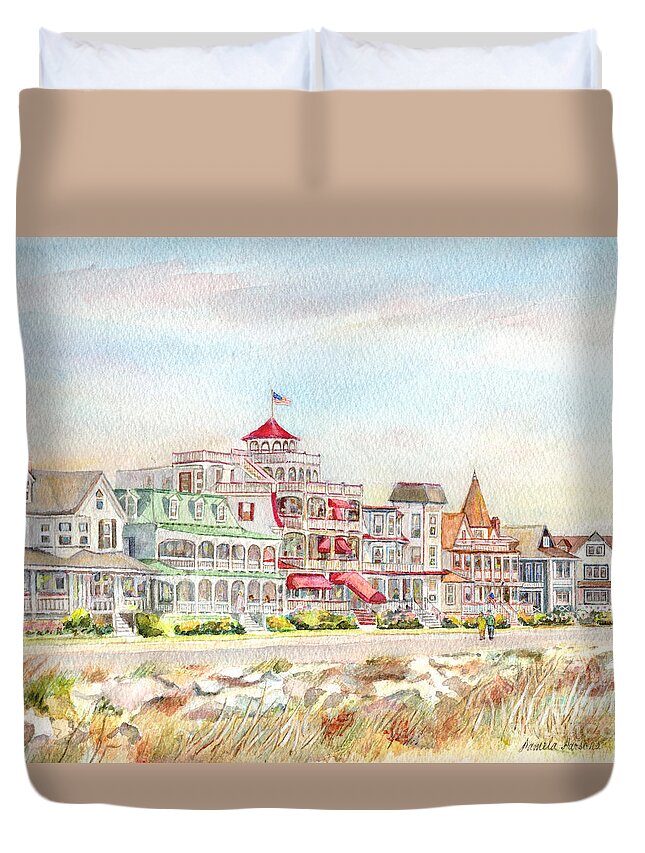 Cape May Promenade Duvet Cover featuring the painting Cape May Promenade Cape May New Jersey by Pamela Parsons