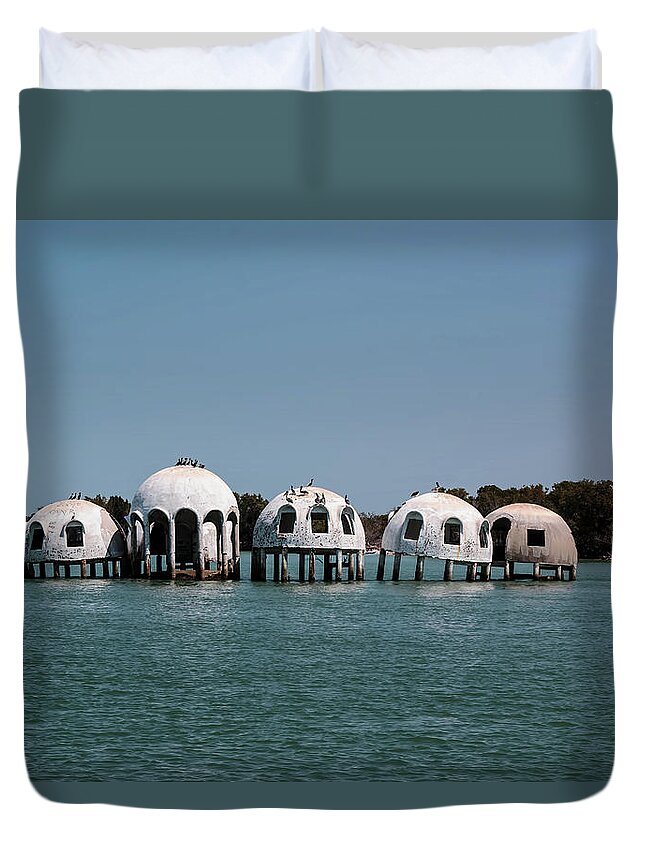 Florida Duvet Cover featuring the photograph Cape Romano - Domed Homes - Marco in the Background by Ronald Reid
