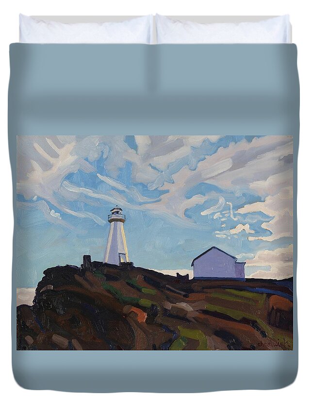888 Duvet Cover featuring the painting Cape Spear Light by Phil Chadwick