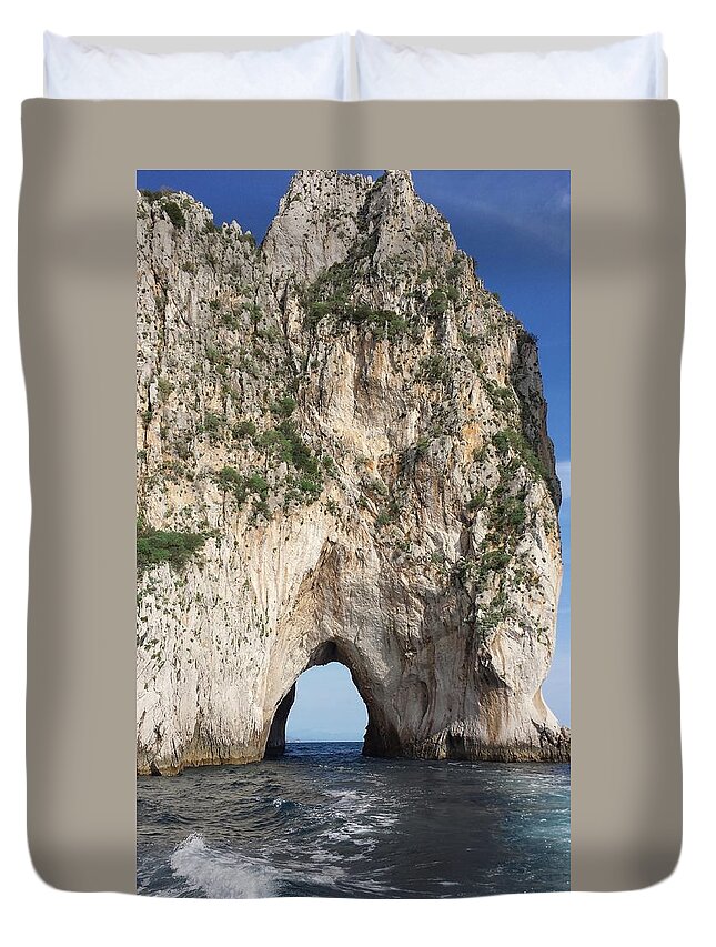 Capri Duvet Cover featuring the photograph Capri Faraglioni Rock by Judith Rhue