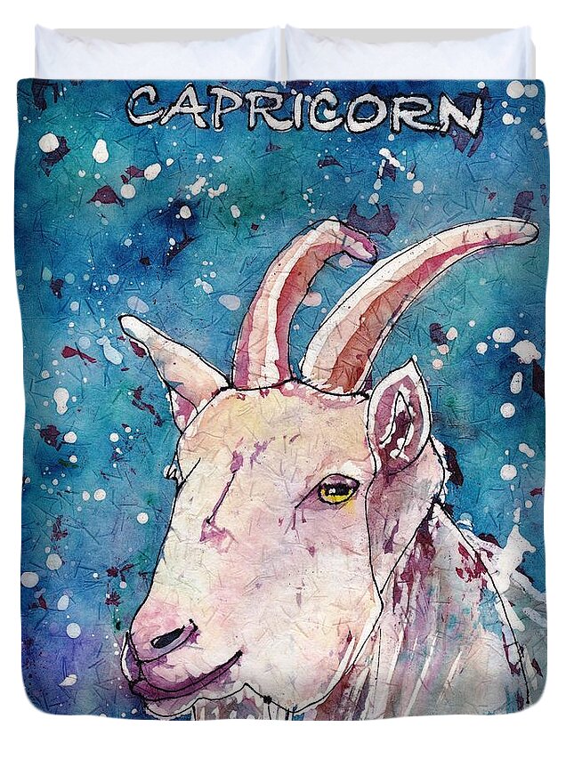 Zodiac Duvet Cover featuring the painting Capricorn by Ruth Kamenev