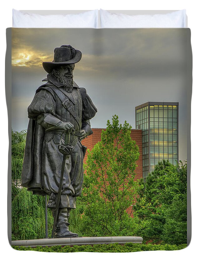 English Sea Captain Who Is The Namesake For Christopher Newport University In Newport News Duvet Cover featuring the photograph Captain Christopher Newport by Jerry Gammon