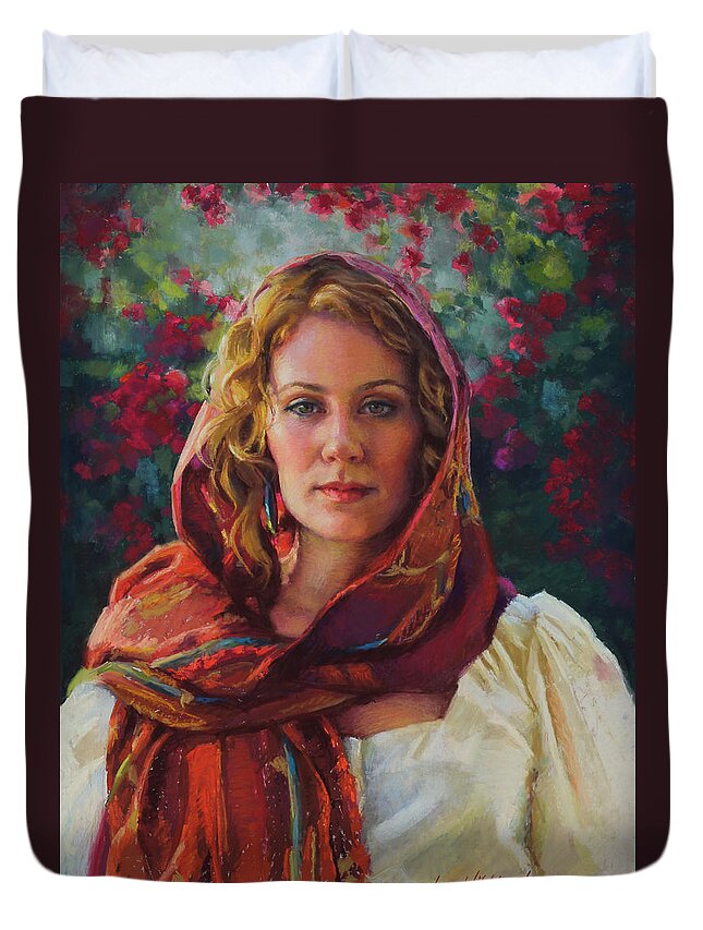 Woman Duvet Cover featuring the painting Captivated by Jean Hildebrant