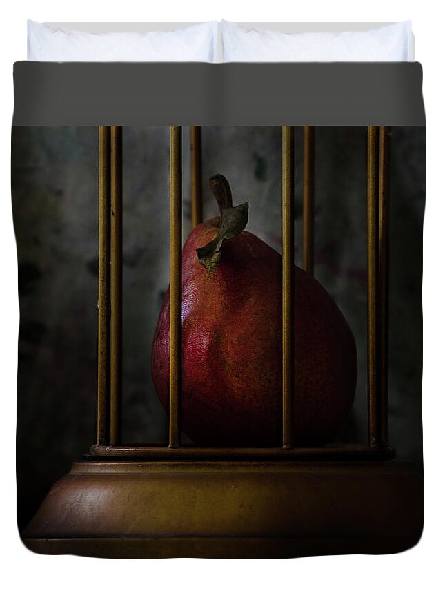 Pears - Red Pears Images Of Rae Ann M. Garrett - Still Lives- Fine Art Photography - Impresses Photography Duvet Cover featuring the photograph Captive - the pear drama 985 by Rae Ann M Garrett