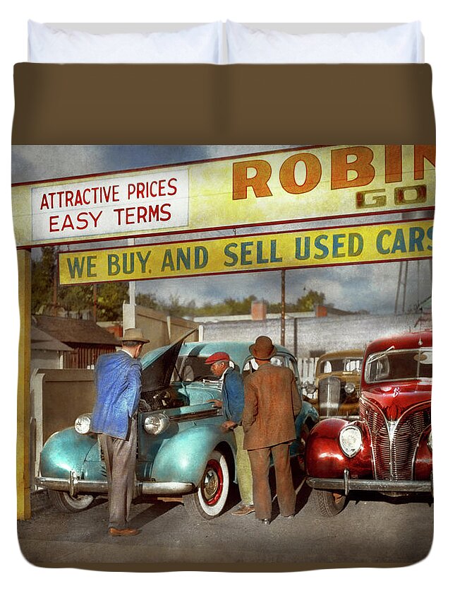 Car Used The Sales Pitch 1939 Duvet Cover For Sale By Mike Savad