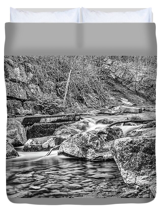 Caradocs Falls Duvet Cover featuring the photograph Caradocs Falls 1 Mono by Steve Purnell