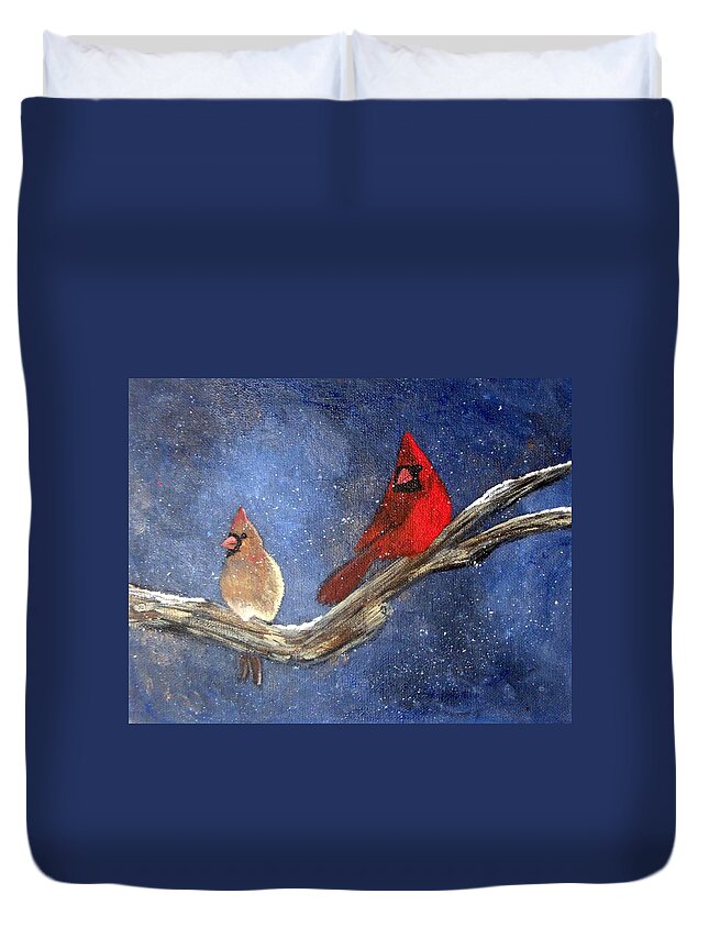 Cardianl Painting Duvet Cover featuring the painting Cardinal love by Tami Booher