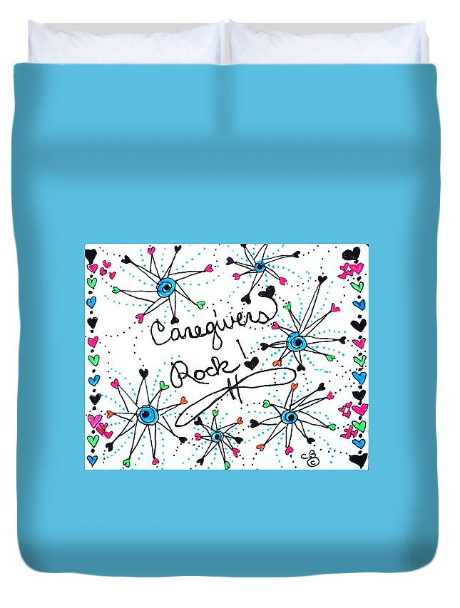 Caregiver Duvet Cover featuring the drawing Caregivers Rock by Carole Brecht