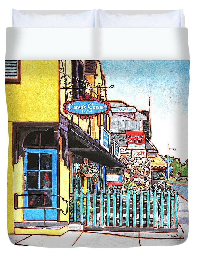 Cambria Duvet Cover featuring the painting Caren's Corner by Nadi Spencer