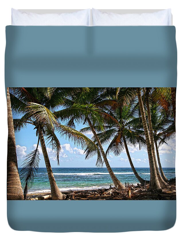 Palms Island Palm Tree Trees Beach Sea Ocean Vacation Travel Sand Salt Duvet Cover featuring the photograph Caribbean Palms by Robert Och