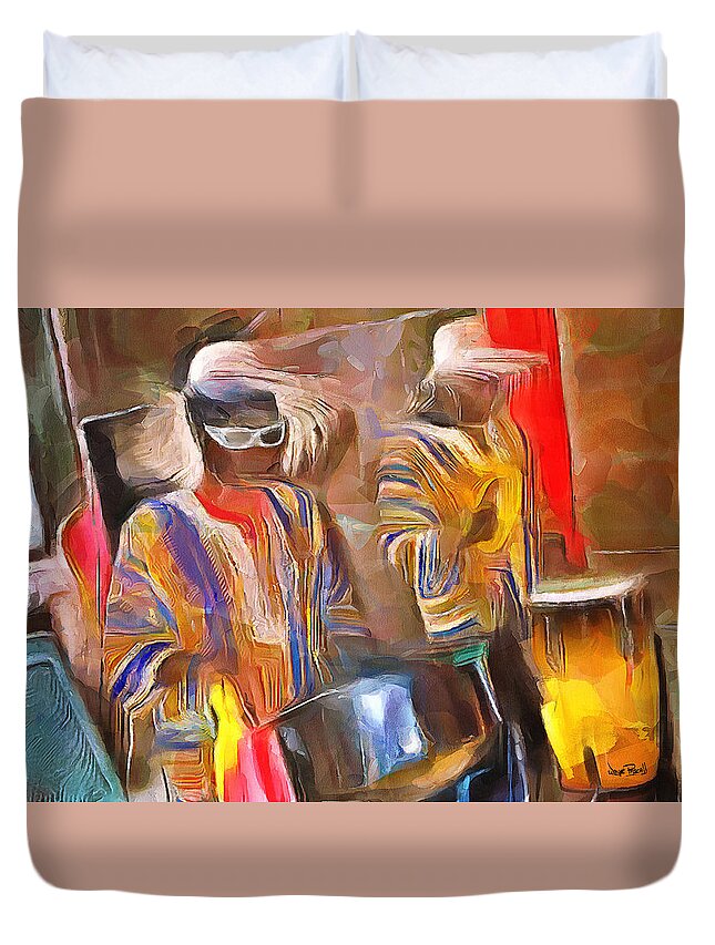 Caribbean Duvet Cover featuring the painting Caribbean Scenes - Pan and Drums by Wayne Pascall