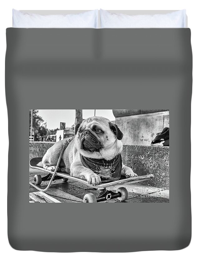 Pug Duvet Cover featuring the photograph Carlos de Barcelona by Becqi Sherman