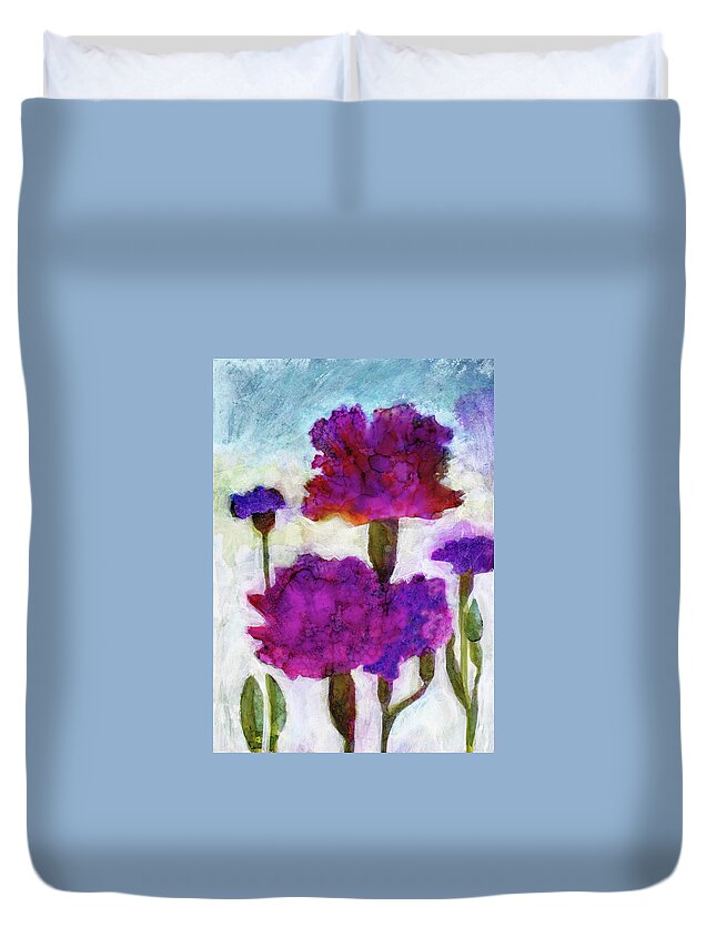 Pink Duvet Cover featuring the painting Carnations by Julie Maas