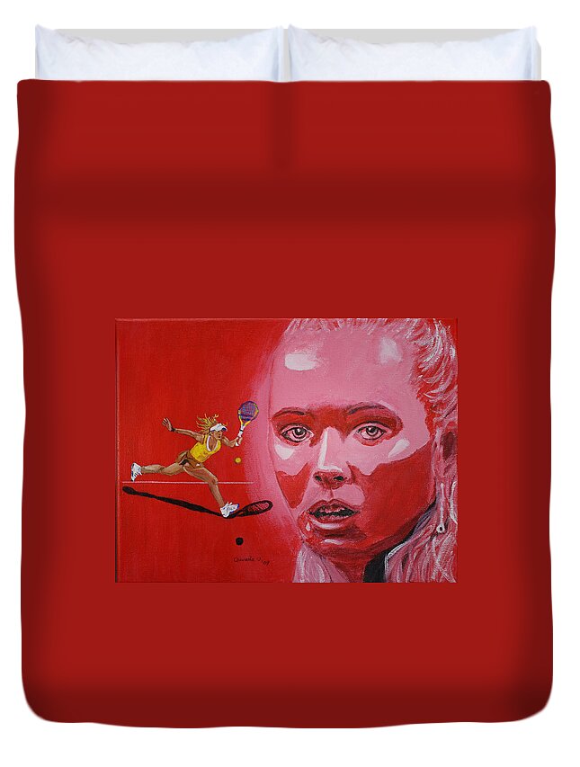 Tennis Duvet Cover featuring the painting Caroline Wozniacki by Quwatha Valentine