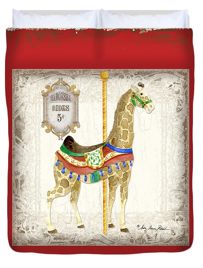 Carousel Duvet Cover featuring the painting Carousel Dreams - Giraffe by Audrey Jeanne Roberts