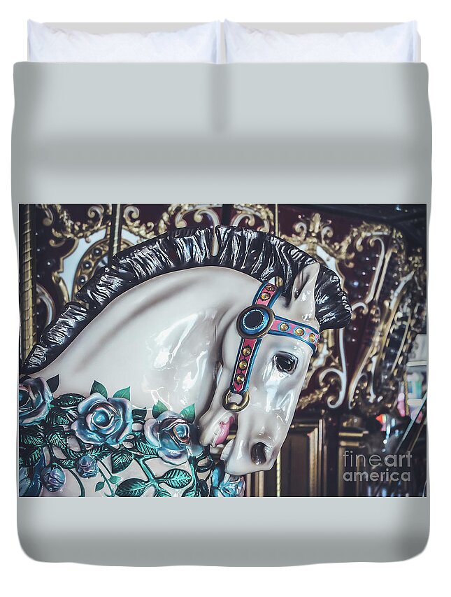 Carousel Horse Duvet Cover featuring the photograph Carousel Time by Colleen Kammerer