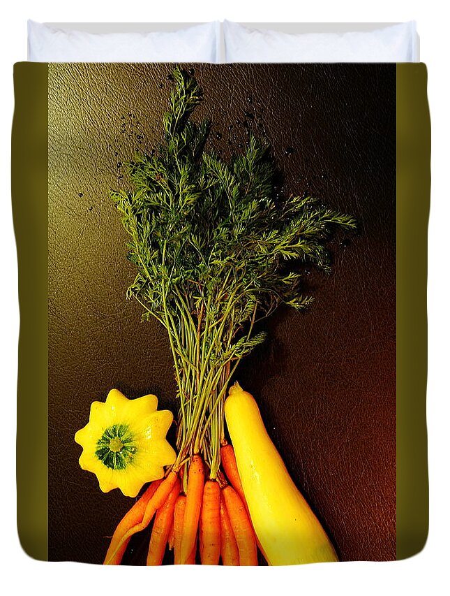 Vegetables Duvet Cover featuring the photograph Carrots and Squash by Allen Nice-Webb