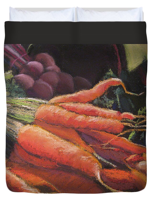 Carrots Duvet Cover featuring the pastel Carrots by Constance Gehring