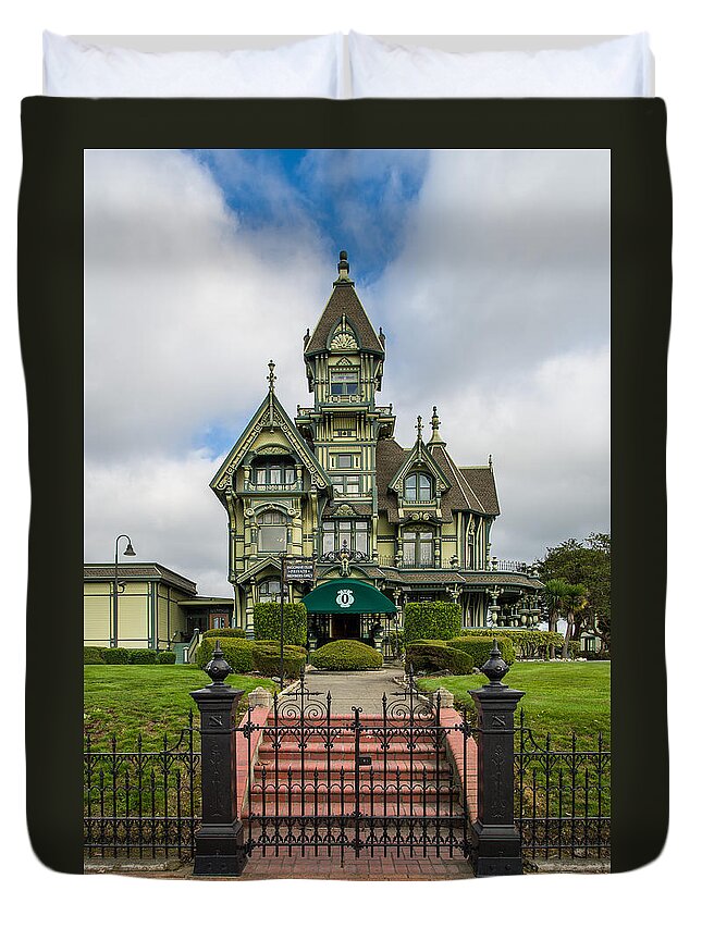 Carson Mansion Duvet Cover featuring the photograph Carson Mansion in Winter by Greg Nyquist
